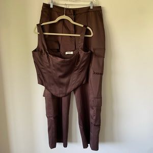House of CB Rafa Chocolate Satin Longline Corset Top & Daria Cargo Trousers